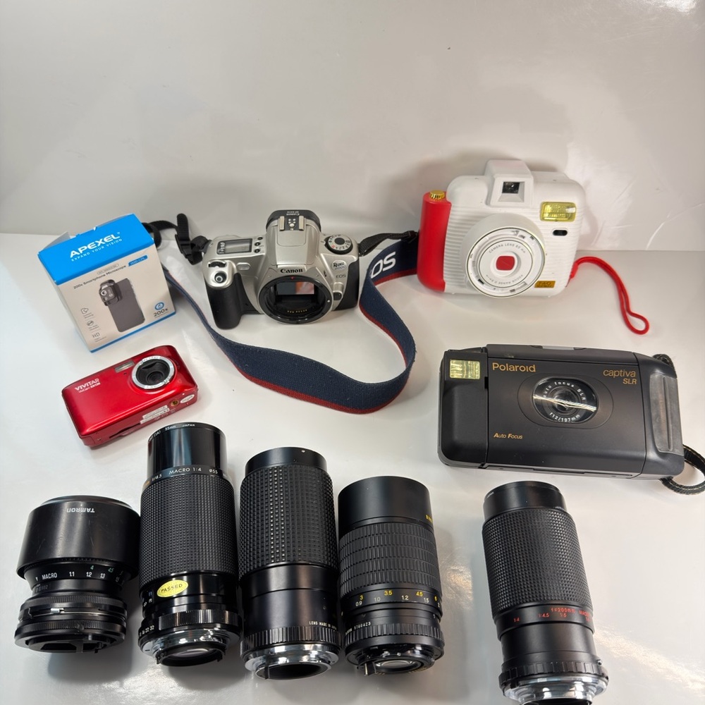 Photography Bundle – Cameras, Vintage Lenses & Accessories – Working Condition